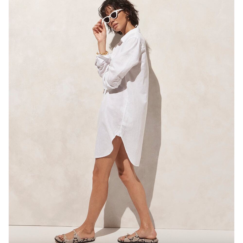 J.Crew Relaxed Fit Beach Long Tunic Shirt Linen Cotton White Resortwear XXS NWT